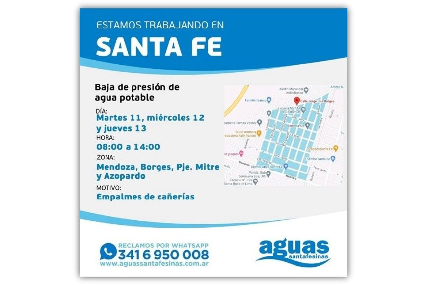 Anuncio de la disminución en el suministro de agua.