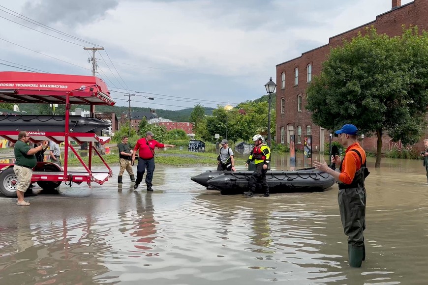 Emergency services work following flooding, in Montpelier, Vermont, U.S., July 11, 2023 in this still image taken from video obtained from social media. Neal P. Goswami/via REUTERS  THIS IMAGE HAS BEEN SUPPLIED BY A THIRD PARTY. MANDATORY CREDIT. NO RESALES. NO ARCHIVES.