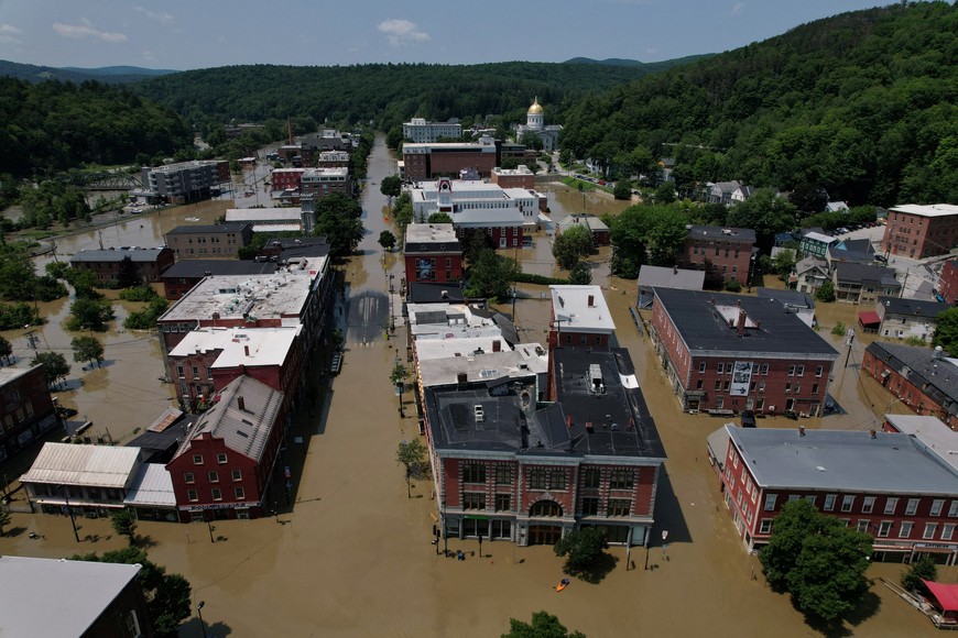 Streets are flooded by recent rain storms in Montpelier, Vermont, U.S., July 11, 2023.     REUTERS/Brian Snyder