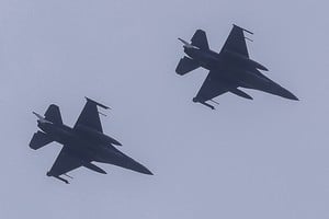 FILE PHOTO: Taiwan Air Force F-16 aircrafts fly over Hualien, Taiwan April 9, 2023. REUTERS/Ann Wang/File Photo