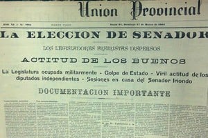 Portada del diario Unión Provincial del 27 de marzo de 1904 que refleja las tensiones políticas del momento. Archivo General de Santa Fe.