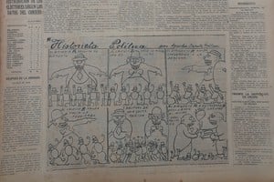 Curiosa caricatura de Agustín Zapata Gollán (por entonces con 32 años), que representa el momento político de Santa Fe en 1928. Diario El Orden, 8 de enero de ese año.