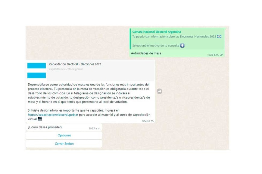 A modo de ejemplo. Qué ocurre al elegir "Autoridades de mesa".