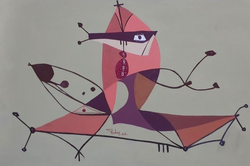 "Figuras en el espacio" 1966, témpera 40 x 60. Colección privada