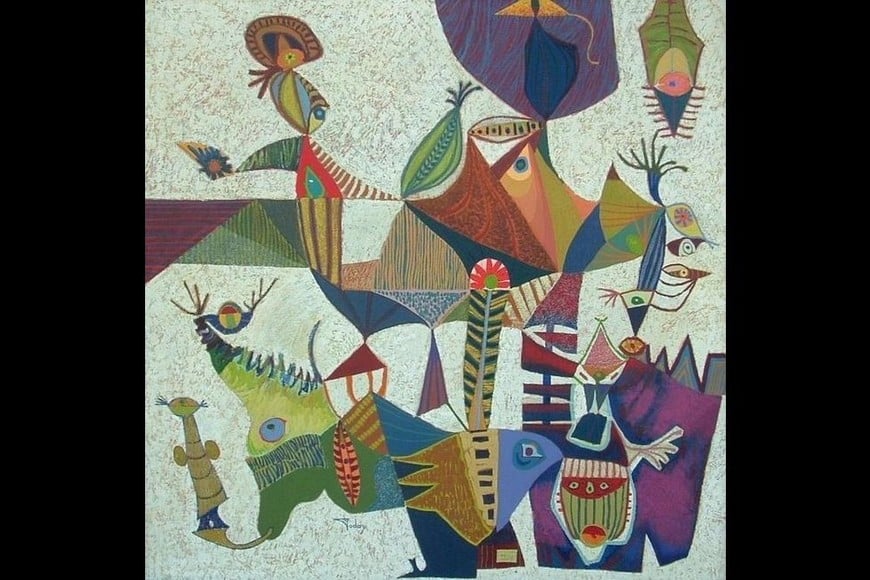 "Estructuras de otra dimensión" 1976, óleo sobre tela 100 x 100. Colección privada