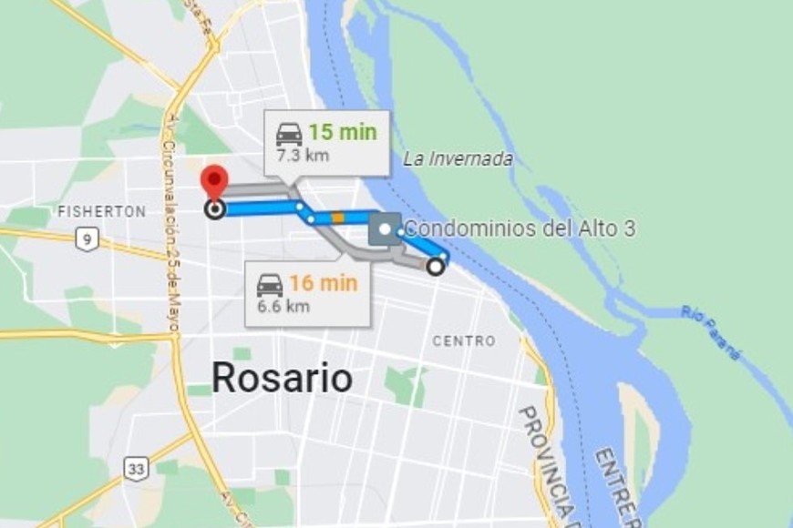 Si bien, el recorrido no fue lineal, representa una estimación de la distancia real que separa a ambos extremos de la persecución. Crédito: Google Street View