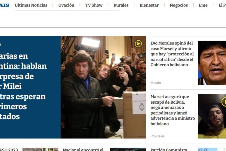 "Primarias en Argentina: hablan de sorpresa de Javier Milei mientras esperan los primeros resultados". El País (Uruguay)