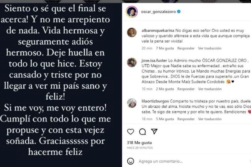 El primer posteo genero preocupación entre sus seguidores