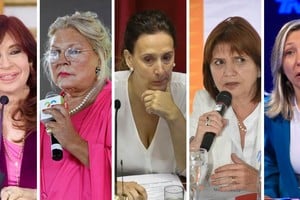 De izquierda a derecha: Cristina Fernández, Elisa Carrió, Gabriela Michetti, Patricia Bullrich y Myriam Bregman.