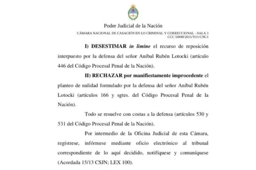 El texto de la Cámara de Casación.