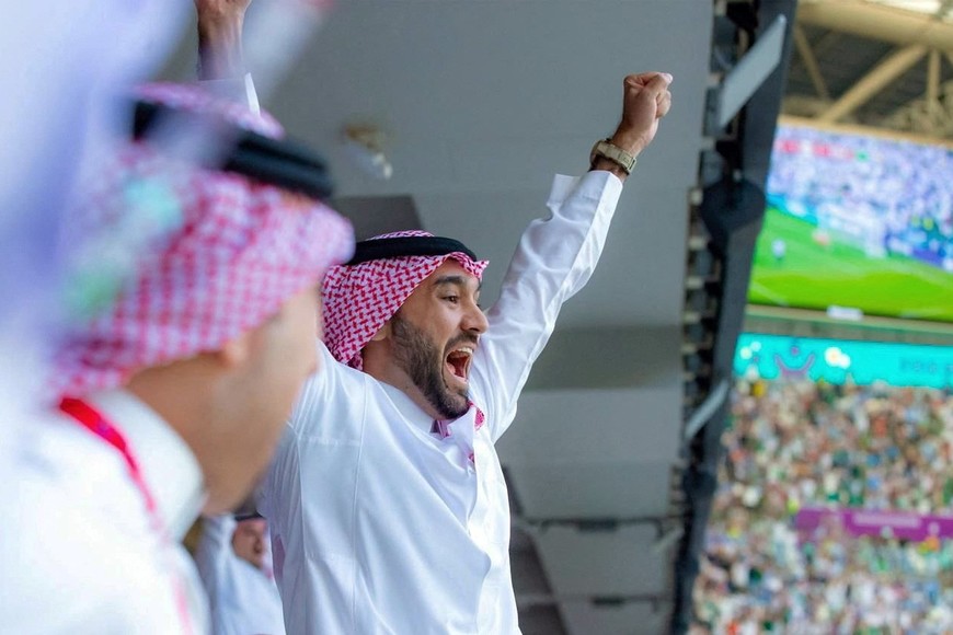 Soccer Football - FIFA World Cup Qatar 2022 - Group C - Argentina v Saudi Arabia - Lusail Stadium, Lusail, Qatar - November 22, 2022
Saudi Arabia minister of sports Prince Abdulaziz bin Turki celebrates
Saudi Football Federation/Handout via REUTERS

ATTENTION EDITORS - THIS IMAGE HAS BEEN SUPPLIED BY A THIRD PARTY. NO RESALES. NO ARCHIVES