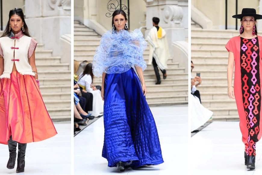 Los diseños también incluyen fibras hiladas a mano combinadas con recortes de descartes textiles de la maestra tejedora Mayita Ibarlucea. Asimismo, los colores fueron elaborados en el INTI.