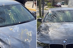 Un grupo de personas atacó a huevazos el auto que se encontraba estacionado cerca de la propiedad.