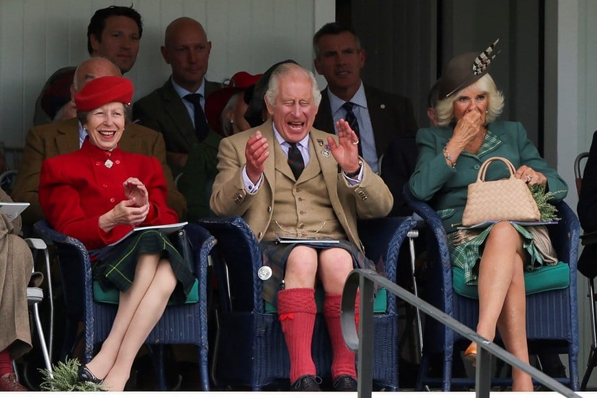 Britain's King Charles, Queen Camilla and Anne, the Princess Royal attend the Braemar Royal Highland Gathering at the Princess Royal and Duke of Fife Memorial Park in Braemar, Scotland, Britain September 2, 2023. REUTERS/Russell Cheyne