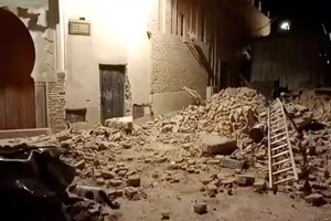 View of debris in the aftermath of an earthquake in Marrakech, Morocco September 9, 2023 in this screen grab from a social media video in this picture. Al Maghribi Al Youm/via REUTERS  THIS IMAGE HAS BEEN SUPPLIED BY A THIRD PARTY. MANDATORY CREDIT. NO RESALES. NO ARCHIVES.