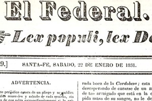 Primera página del periódico El Federal-Lex populi, lex Dei. Era impreso en la Imprenta del Estado de Santa Fe en tiempos de Estanislao López. Crédito: gentileza.