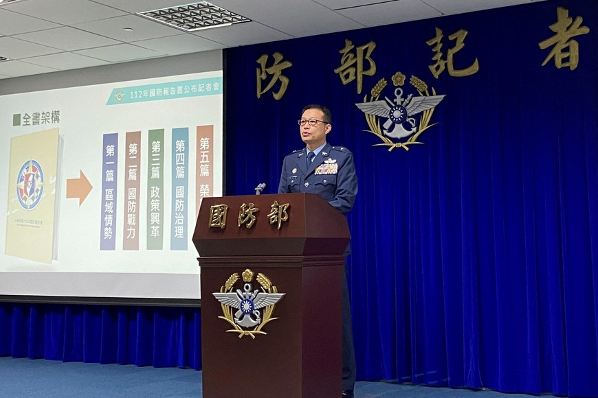 Taiwan's Air Force Chief of Staff General Tsao Chin-ping speaks at a press conference on the defence ministry's national defence report, in Taipei, Taiwan September 12, 2023. REUTERS/Ben Blanchard