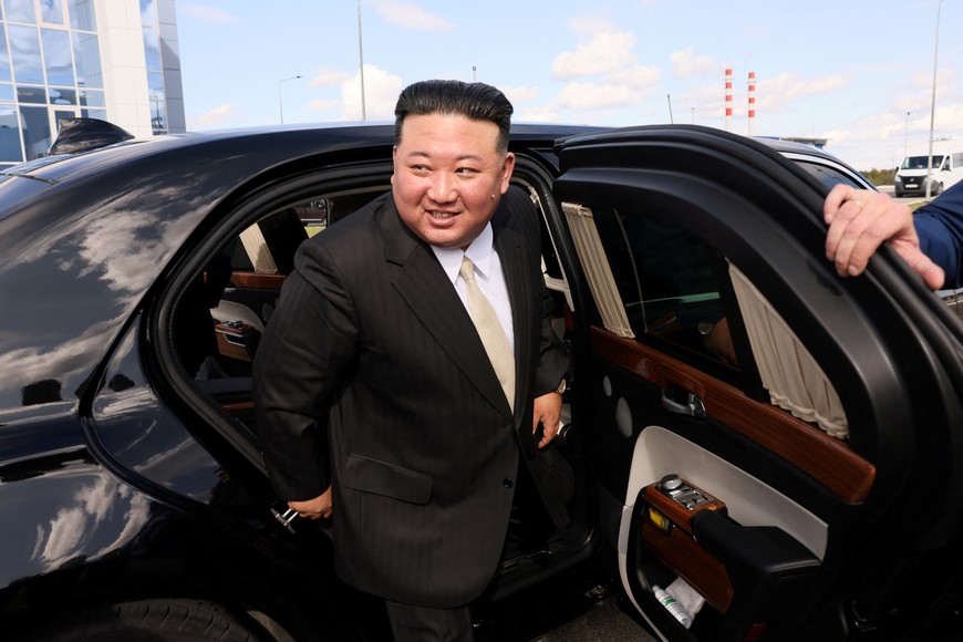 North Korea's leader Kim Jong Un arrives at the Vostochny ?osmodrome for a meeting with Russia's President Vladimir Putin, in the far eastern Amur region, Russia, September 13, 2023. Sputnik/Mikhail Metzel/Kremlin via REUTERS ATTENTION EDITORS - THIS IMAGE WAS PROVIDED BY A THIRD PARTY.