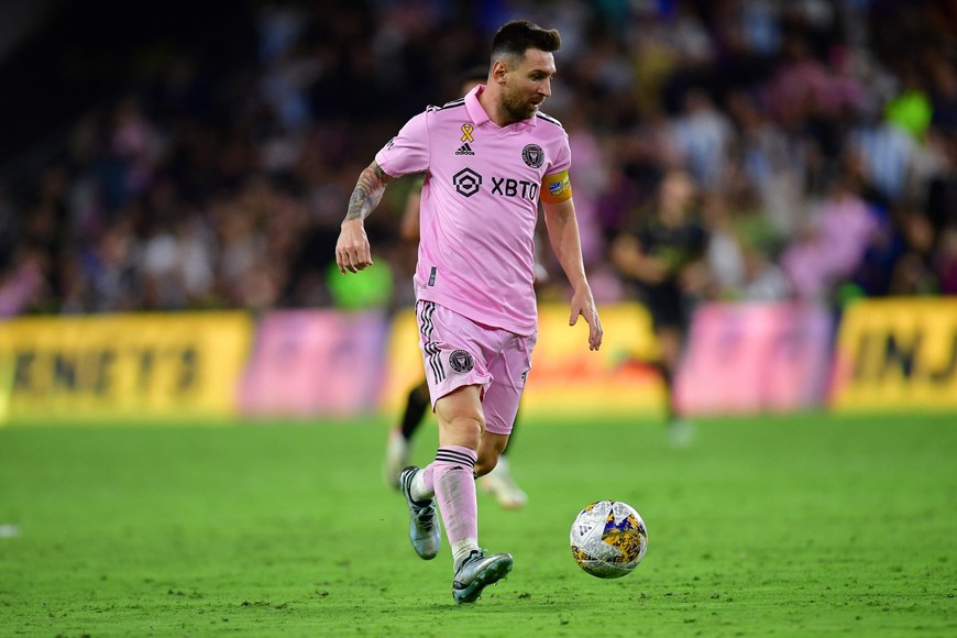 Sep 3, 2023; Los Angeles, California, USA; Inter Miami forward Lionel Messi (10) against Los Angeles FC at BMO Stadium. Mandatory Credit: Gary A. Vasquez-USA TODAY Sports