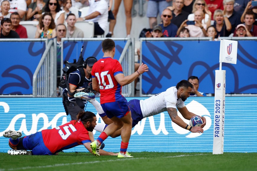 Rugby Union - Rugby World Cup 2023 - Pool D - Samoa v Chile - Matmut Atlantique, Bordeaux, France - September 16, 2023
Samoa's Duncan Paia'aua scores their second try REUTERS/Stephane Mahe