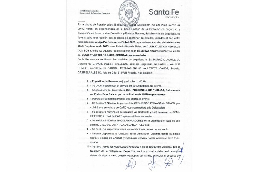El supuesto documento firmado entre Seguridad y la dirigencia de Newell's.