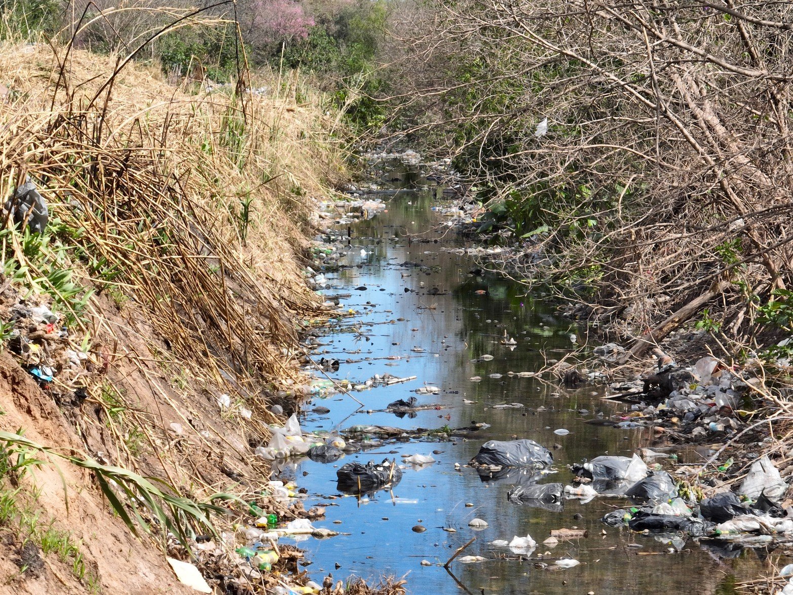 Basura de todo tipo se acumula a lo largo de los 500 metros del zanjón.