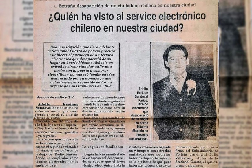 Los diarios de Comodoro Rivadavia en 1993 publicando la desaparición de Farías.