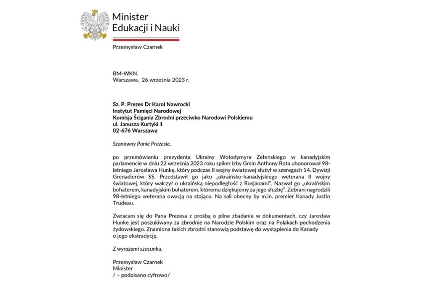 El comunicado del Ministerio de Educación de Polonia.