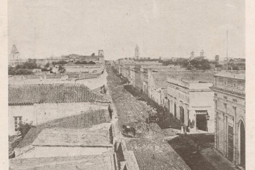 Imagen de 1886. Desde la azotea de la farmacia Goupillant se puede ver la antigua calle Comercio (actual San Martín).