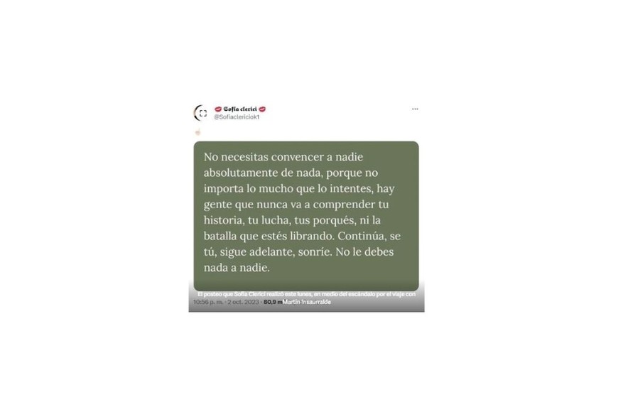 El posteo que hizo en sus redes sociales.