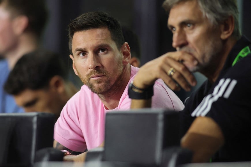 Sep 30, 2023; Fort Lauderdale, Florida, USA; Inter Miami CF forward Lionel Messi (10) looks on during the first half against New York City FC at DRV PNK Stadium. Mandatory Credit: Sam Navarro-USA TODAY Sports