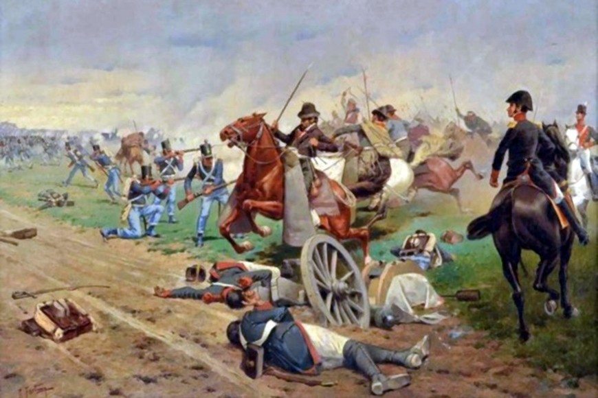 Cuadro "Batalla de Tucumán", óleo sobre tela perteneciente a Francisco Fortuny (1865-1942), pintor, dibujante e ilustrador de libros y revistas de origen catalán, posteriormente radicado y fallecido en Argentina. Gentileza