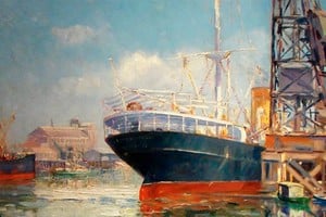 "Domingo en el puerto", óleo de Grewell. Foto: Arte de la Argentina