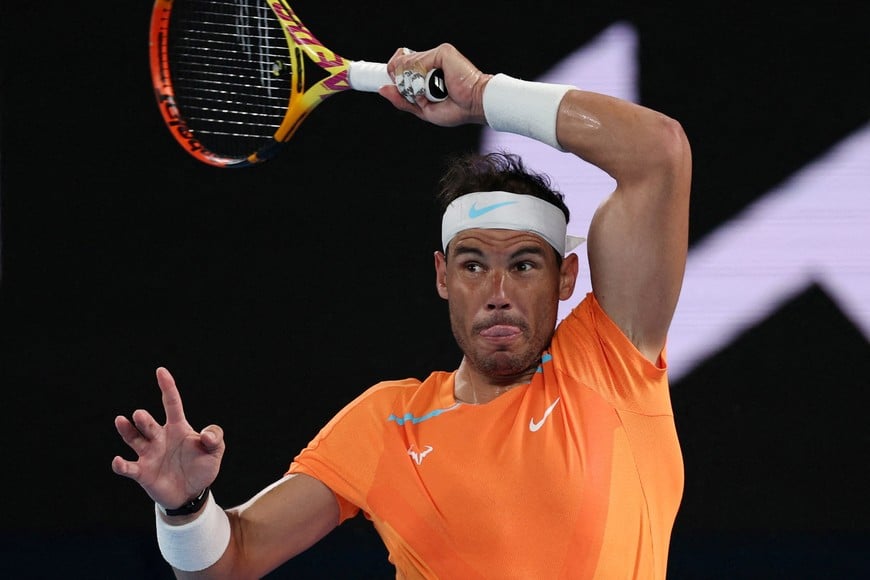 FILE PHOTO: Tennis - Australian Open - Melbourne Park, Melbourne, Australia - January 18, 2023
Spain's Rafael Nadal in action during his second round match against Mackenzie Mcdonald of the U.S. REUTERS/Loren Elliott/File Photo