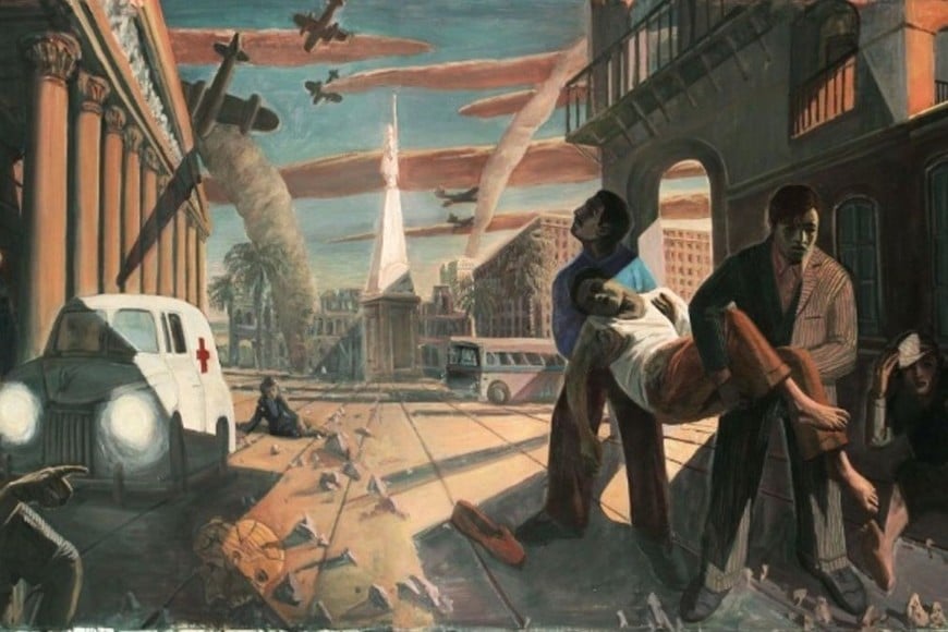 Daniel Santoro "Junio de 1955" 2013, óleo sobre tela 200 x 390. Colección privada