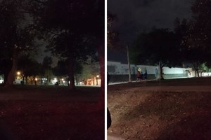 A oscuras. Así luce la plaza. La imagen fue tomada el miércoles 18 de octubre de 2023.