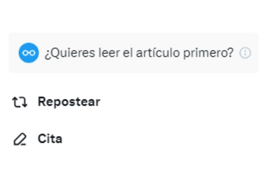 El bloque emergente que figura al dar clic en la interacción sin haber leído el artículo.