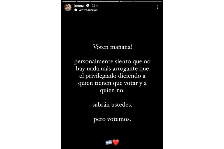 El mensaje que Jimena Barón compartió en sus redes.