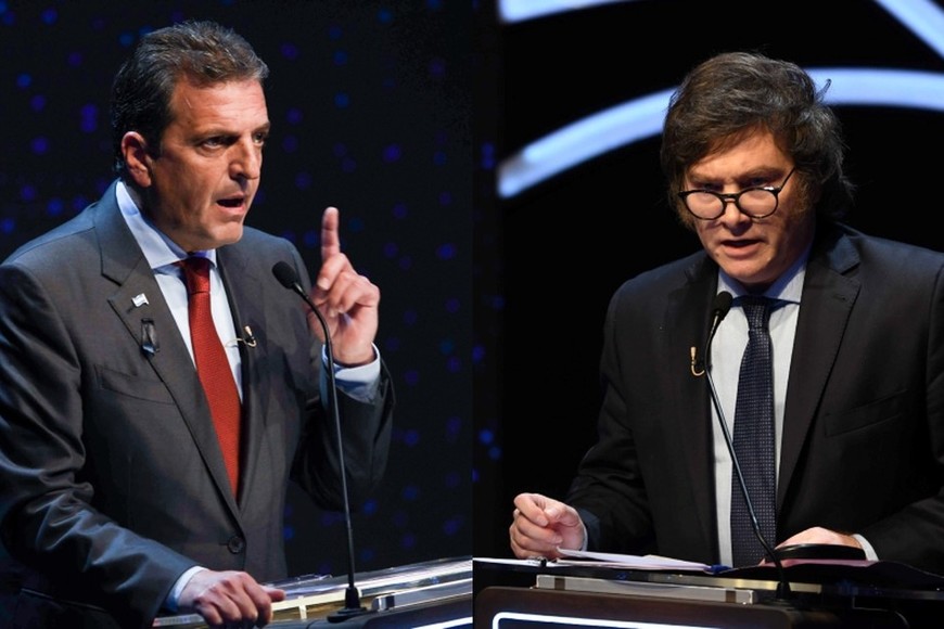Sergio Massa (Unión por la Patria) y Javier Milei (La Libertad Avanza), los candidatos a presidente que van a protagonizar el balotaje previsto para el próximo 19 de noviembre.