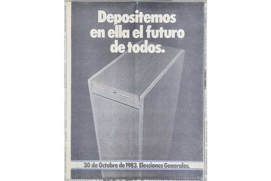 Publicidad oficial en la previa de las elecciones del '83.