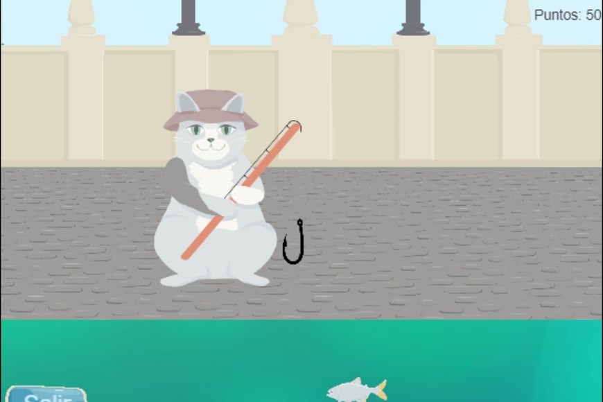 Brisa Antuña ideó un videojuego en el que el gato Toto tiene hambre y va de  pesca. Cuando pesca una especie que no está permitida en la región, pierde.