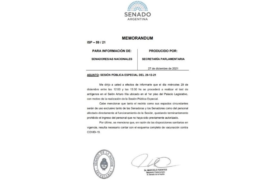 El comunicado oficial de Senado.