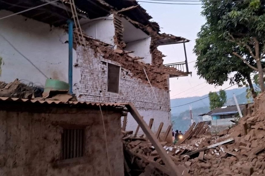 A damaged building is seen after an earthquake in Jajarkot, Nepal, November 4, 2023. Prime Minister Office/Handout via REUTERS THIS IMAGE HAS BEEN SUPPLIED BY A THIRD PARTY NO RESALES. NO ARCHIVES