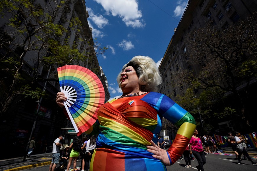 A person poses for a picture during the LGBTQ Pride Parade in Buenos Aires, Argentina, November 4, 2023. REUTERS/Martin Cossarini