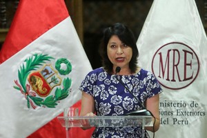 FILE PHOTO: Peruvian Foreign Affairs Minister Ana Cecilia Gervasi attends a news conference regarding the asylum that Mexico has granted to the family of former President Pedro Castillo, in Lima, Peru, December 20, 2022. Reuters/Sebastian Castaneda/File Photo