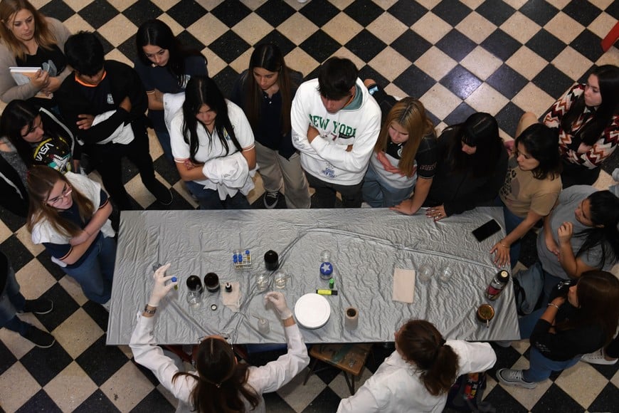 Las estaciones se montan en el Octógono de la FIQ y cada grupo de estudiantes va pasando por cada una de ellas. Crédito: Flavio Raina