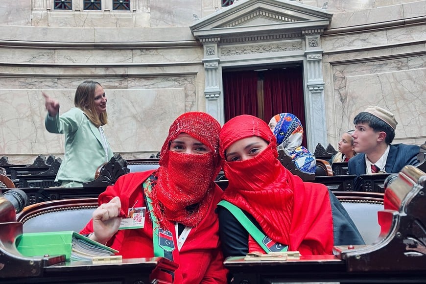 Las alumnas se sentaron en las bancas de los diputados nacionales en un modelo de simulación de la asamblea y los órganos de Naciones Unidas. Crédito: Gentileza