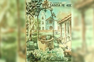 La tapa de la publicación con una acuarela de Francisco Puccinelli, denominada "Rincón santafesino", que pertenece a la colección de Santa Fe Arte