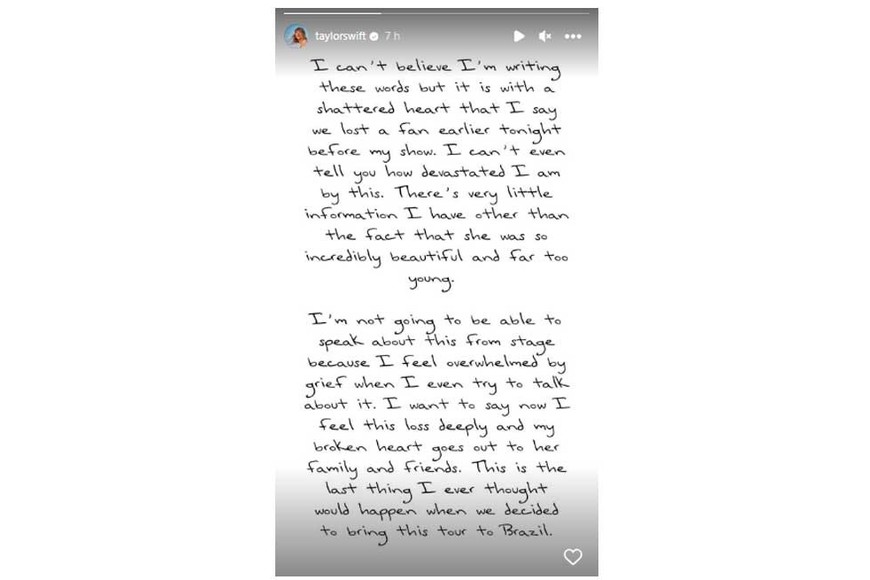 El mensaje de Taylor tras enterarse de la muerte de la fanática.