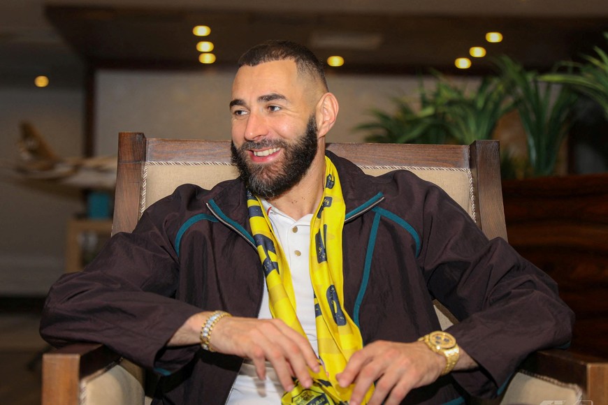 Saudi Arabian soccer team Al Ittihad player Karim Benzema arrives in Jeddah, Saudi Arabia, in this handout photo obtained by Reuters June 7, 2023. Al Ittihad/Handout via REUTERS THIS IMAGE HAS BEEN SUPPLIED BY A THIRD PARTY. MANDATORY CREDIT